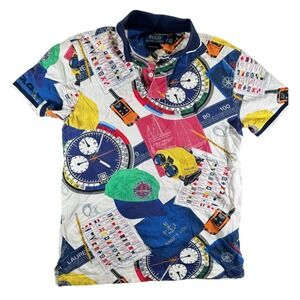 Polo Ralph Lauren Custom Slim Fit Nautical Sailing Print Polo Shirt Mens Small